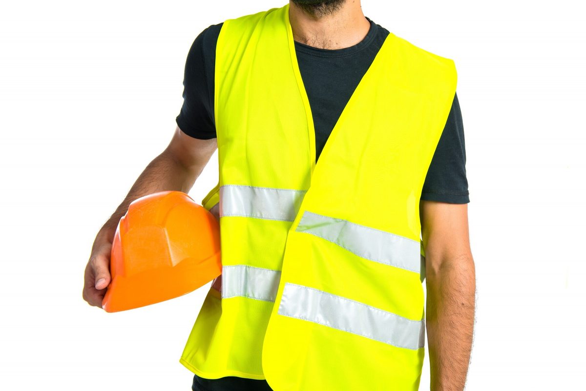Hi-vis safety vest and hard hat